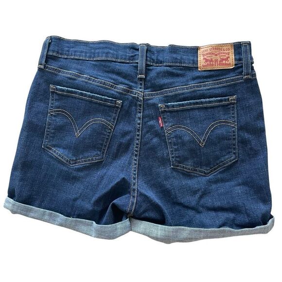 New Levi’s Mid Length Shorts Dark Blue Denim Jean Women’s Sz 31 Stretch Cuffed - Picture 4 of 7